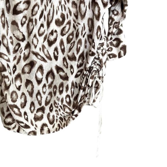 Express Womens Lightweight Sweater Large Ivory Tan Animal Print Ruched Side Tie - Picture 3 of 6